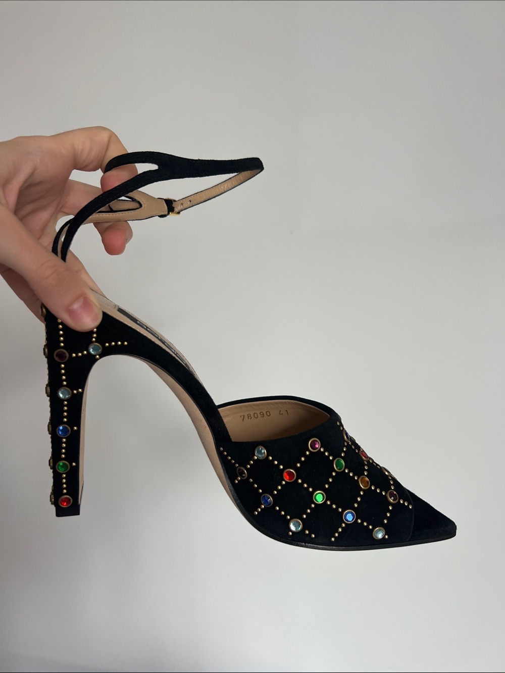 Sergio Rossi multicolor jeweled open toe black suede high heels sandals 41 - Picture 12 of 14